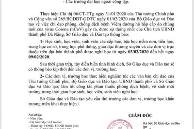 THÔNG BÁO NGHỈ HỌC PHÒNG TRÁNH DỊCH VIÊM ĐƯỜNG HÔ HẤP CẤP (CORONA)