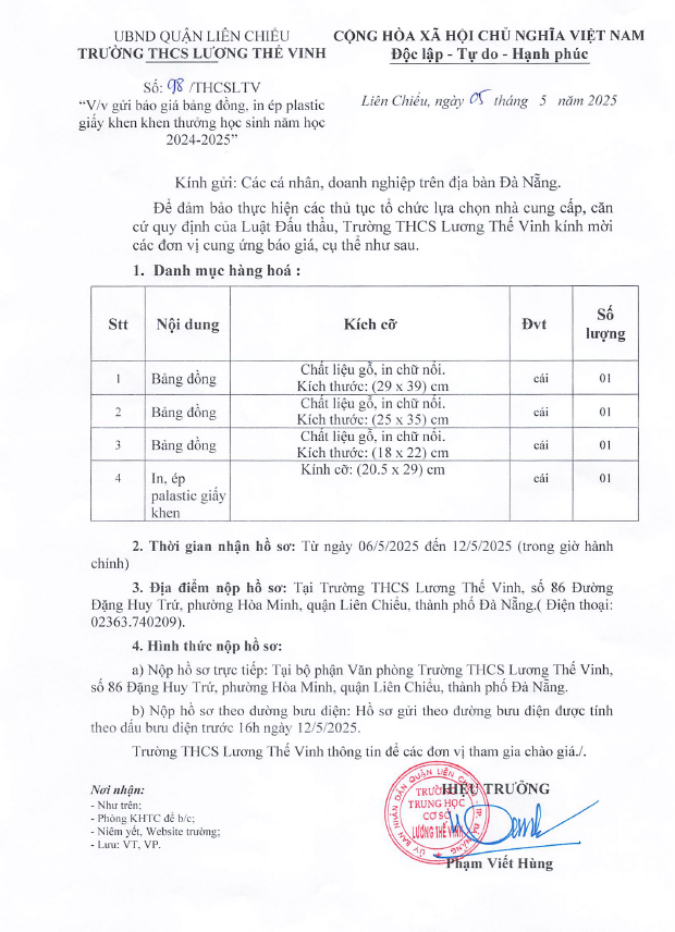 BÁO GIÁ BẢNG ĐỒNG